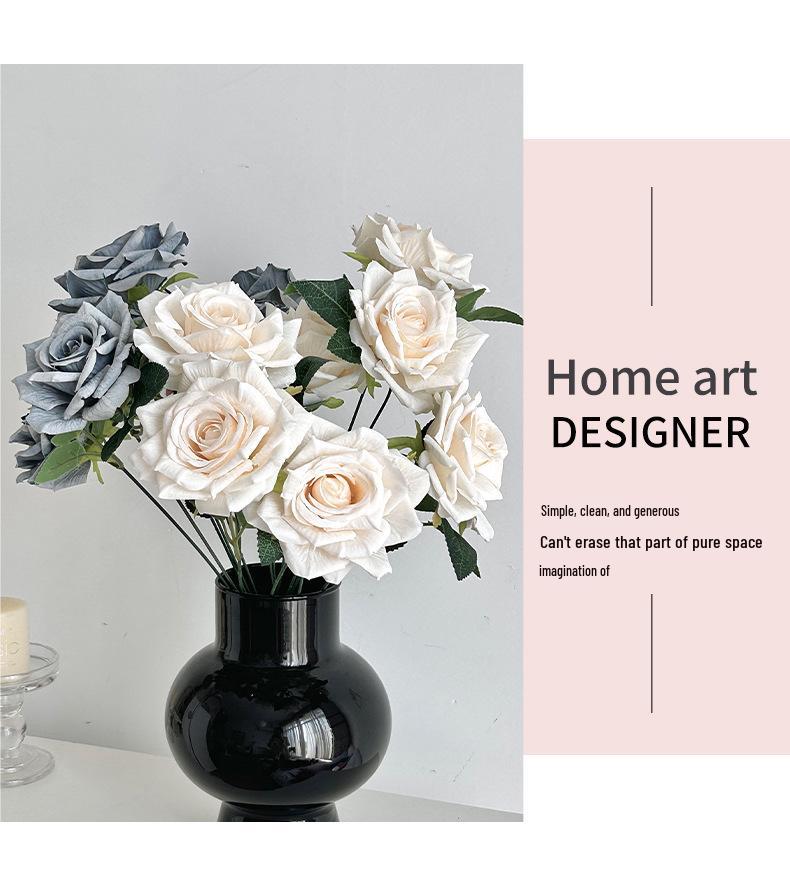 7-Head Ruffled Cappuccino Rose Bouquet - Vintage Artificial Flowers for Home or Wedding Decor