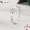 BAMOER Xmas Jewelry Gift S925 Silver Gingerbread Man Open Ring Stud Earrings Women Heart Pink CZ Adjustable Rings New Year Gift