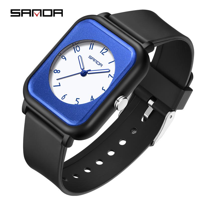 

SANDA Водонепроницаемые Кварцевые Часы Квадратные Повседневные Наручные Часы Hundred чёрный/синий