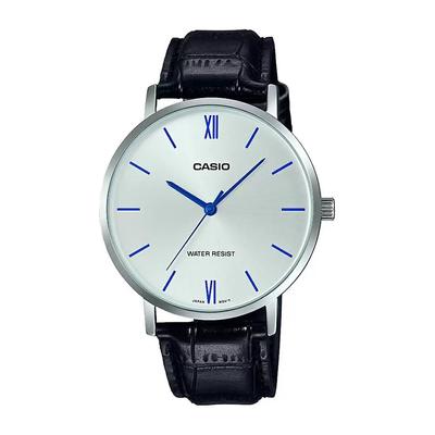 Men's Watch with Black Leather Strap, Black Leather Men's Watch, Casio