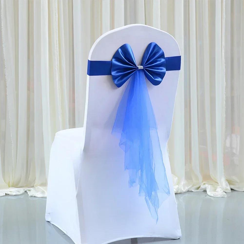 10Pcs Bow Elastic Chair Sashes Cover Bands For Wedding Party Hotel Decorations Wedding Party Event 24*6 Cm/9.45*2.36 Inch