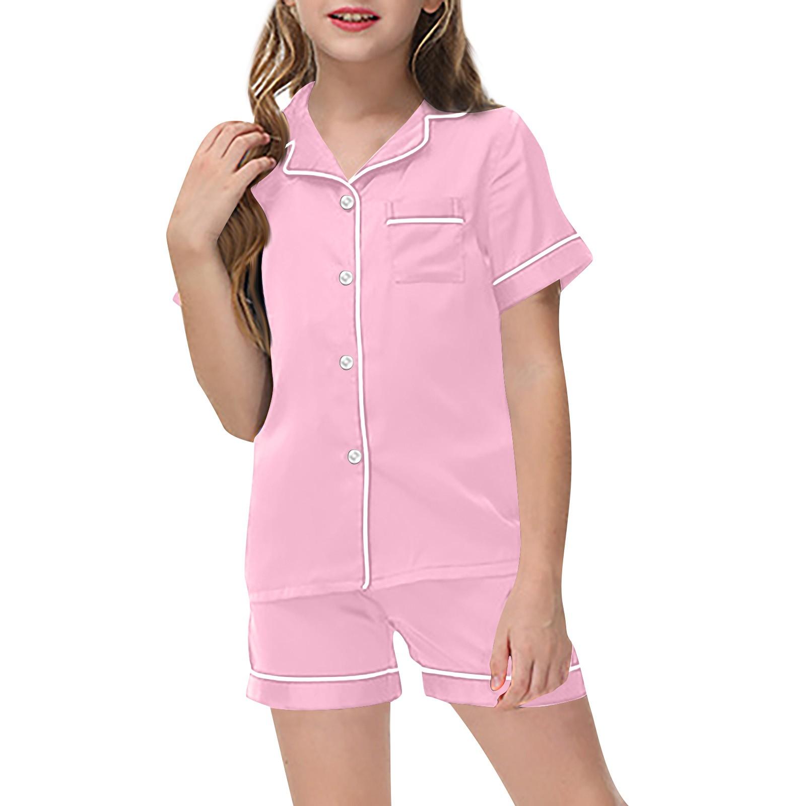 

Детские пижамы, модная рубашка из двух предметов, комплект с шортами, мягкий праздничный комплект повседневной одежды 140 розовый