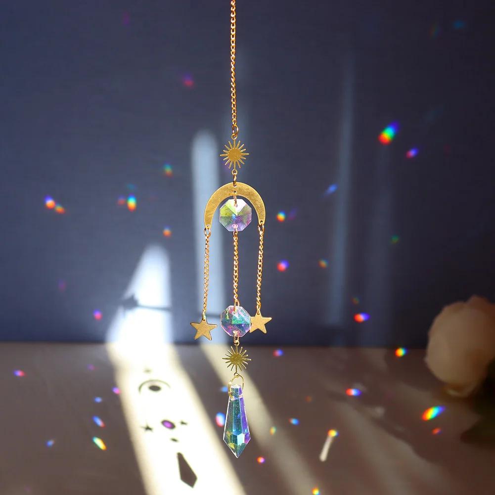 Moon Star Crystals Wind Chime Prism Sun Catchers Handmade Jewellery Garden Hanging Pendant Ornament Window Curtain Home Decor