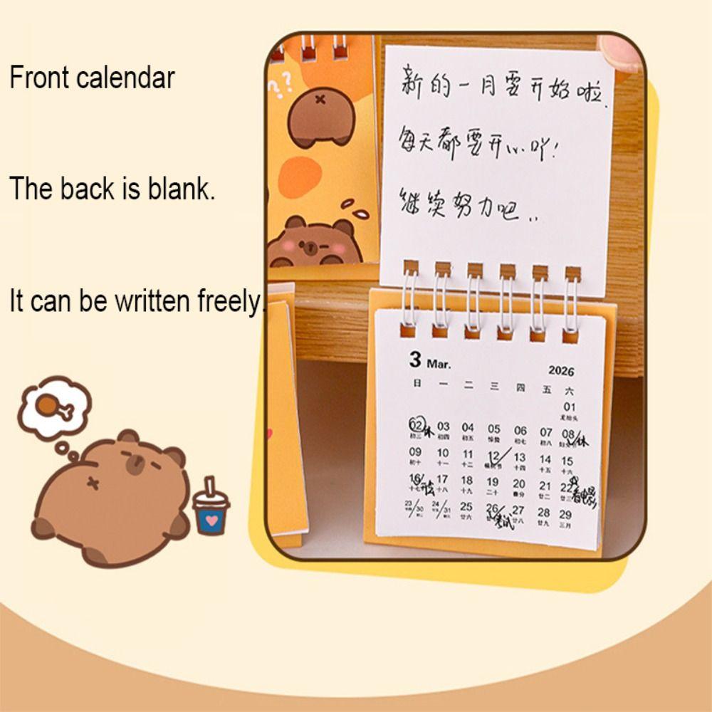 2026 Capybara Mini Desk Calendar Cute Office Standing Flip Calendar Decorative Student Student Stationery Supplies Accessories