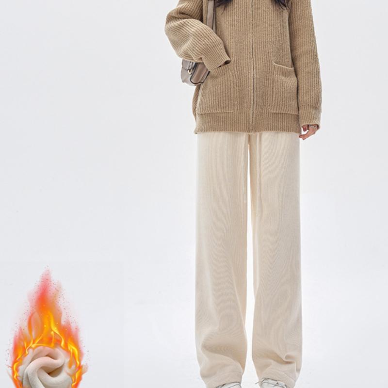 Kapok Velvet Chenille Wide-leg Pants for Women In Autumn and Winter New Style Slimming and Draped Casual Straight Pants Lazy Style Plus Velvet Pants