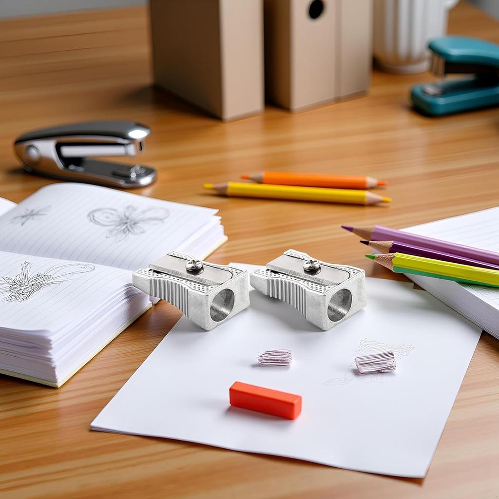 2Pcs Silver Metal Handheld Metal Mini Manual Pencil Sharpeners Silver with Single Hole Aluminum Alloy Sharpener for Standard Size Pencils Pencil