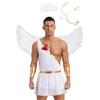 Mens Cupid Costume Set Romper Jumpsuit Detachable Sleeves Feather Angel Wings Headwear M Shaped Bow Heart Arrow
