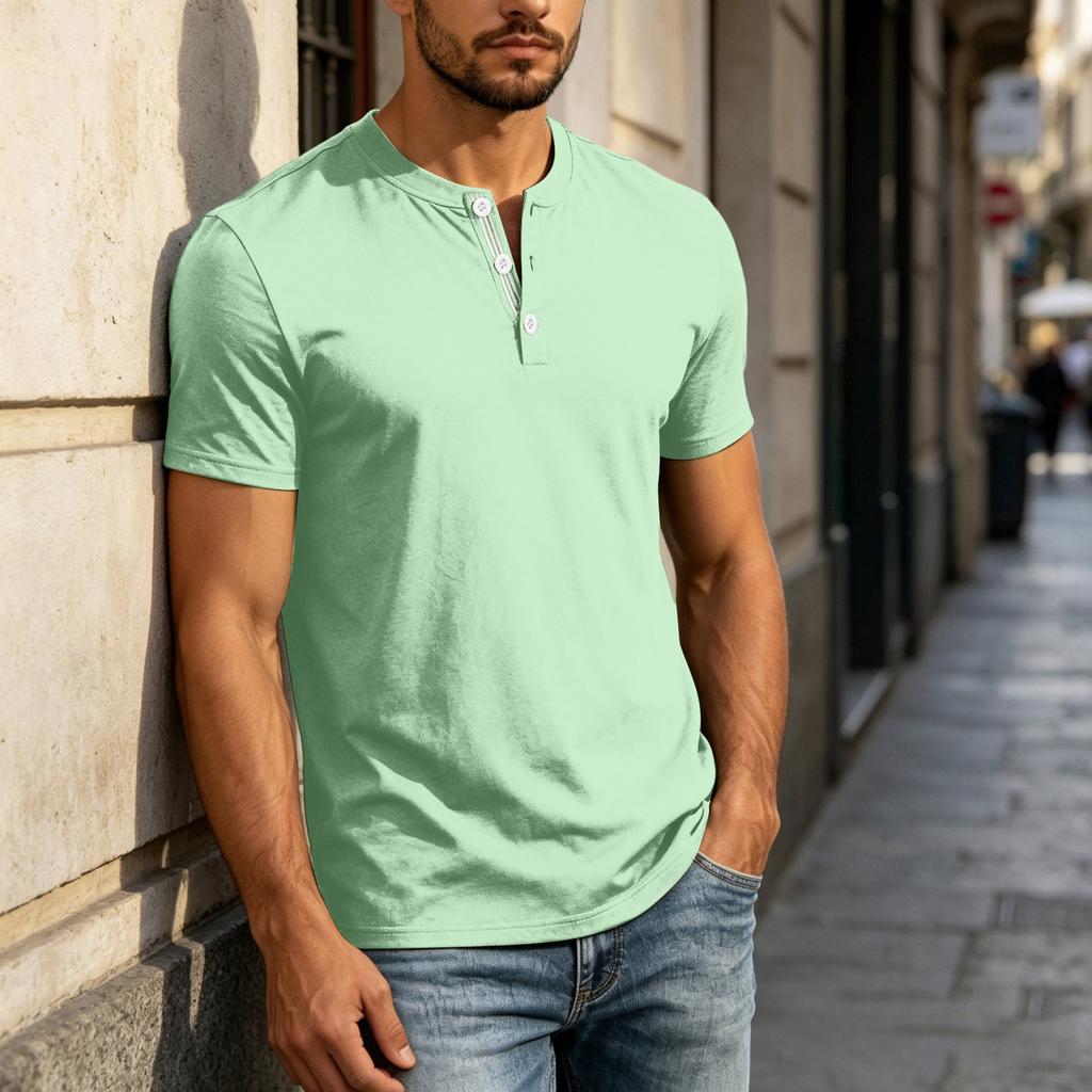 Men's Henley Neck Short Sleeve Shirt Casual Button Down Lightweight Breathable Cotton T Shirt for Everyday Wear