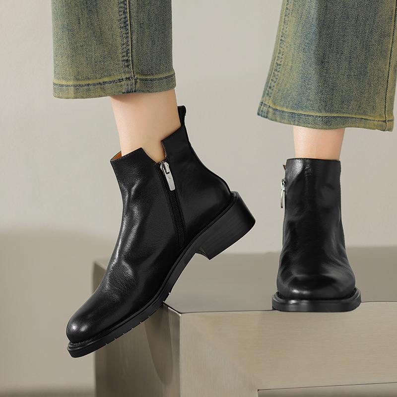 Fashion 2025 Autumn Women Shoes Genuine Leather Chelsea Boots Retro Women Boots Winter Ankle Boots Chunky Western Boots  ladies shoes