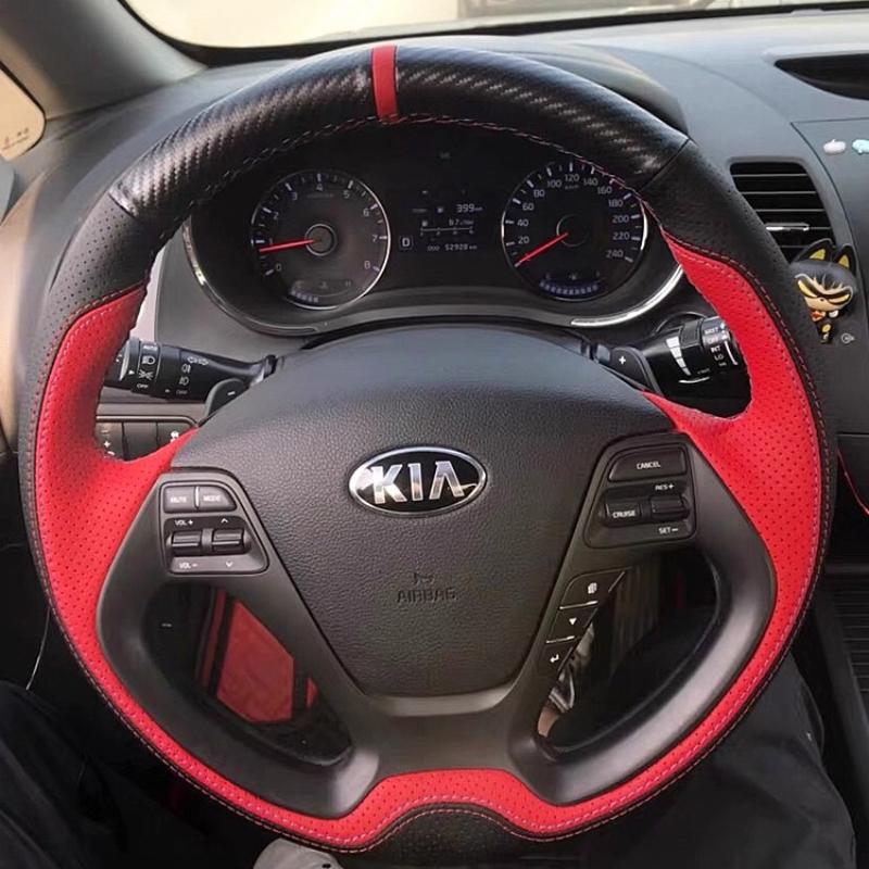 Pro Kia K3 2013 K2 2015 Ceed Cee'd 2013 2014 Ručně šitý Protiskluzový Černý bílý Kožený Potah na volant auta