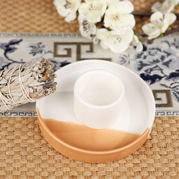 Sage Holder, White Sage Burner, Smudge Bowl, Palo Santo Holder, 3 in 1Incense Holder, Ceramic Incense Holder Bundle, White Sage Bundle Holder for