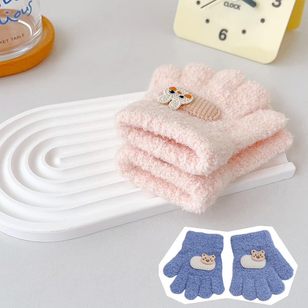 VNGOLERRY and Fluffy Perfect for Fall and and Cold Rabbit and Floral Perfect for and Cute Gift for Girls and Ages Kids' Babies' Gloves, Five-Finger