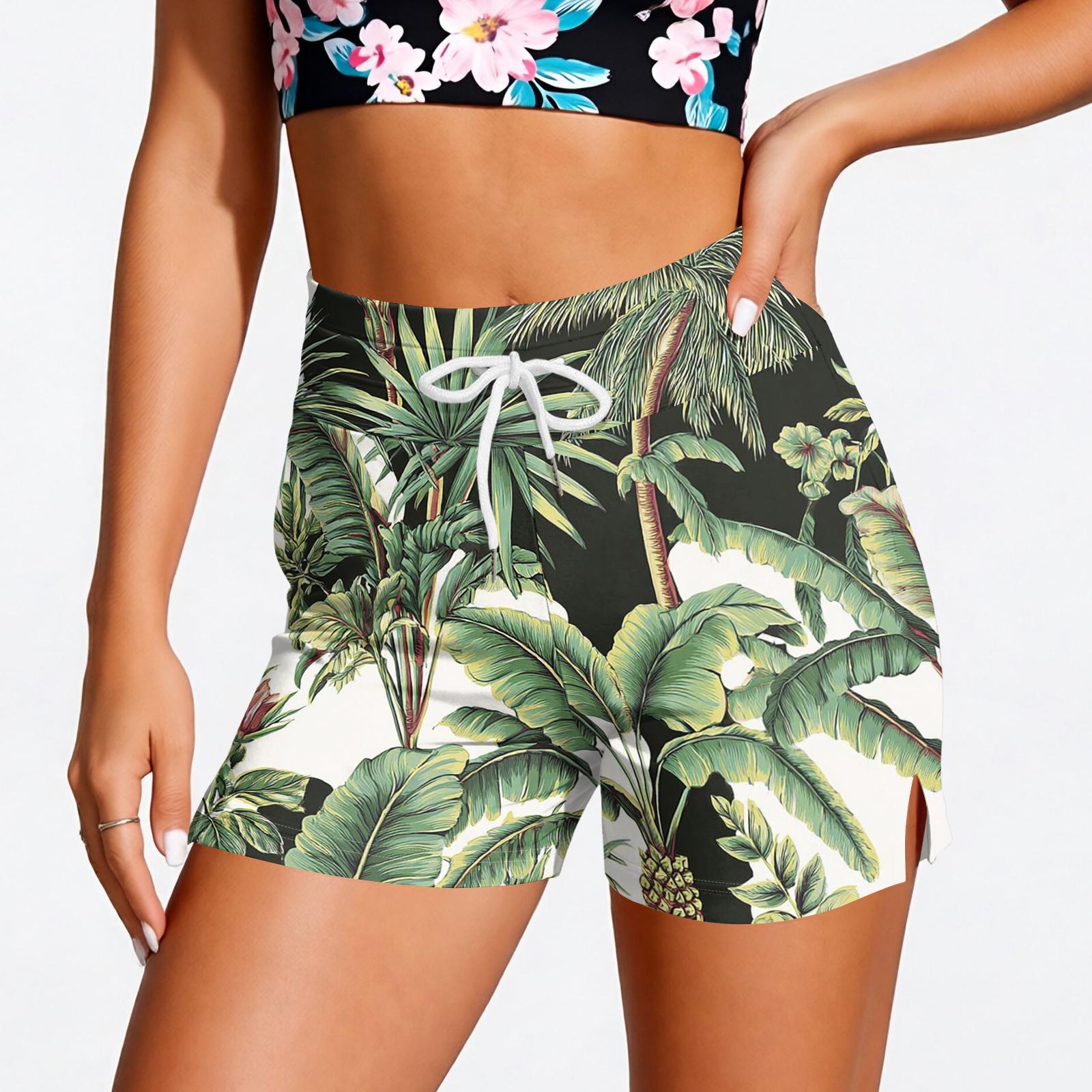 

Womens Drawstring Waist Tropical Print Shorts with Elastic Lightweight Casual Loose Fit Summer Beachwear for Daily Use M