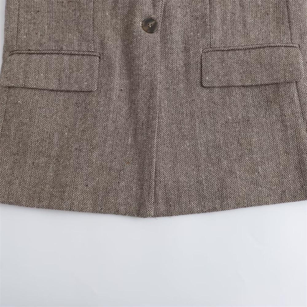 PB&ZA Women's Herringbone Suit Jacket - 2024 Autumn/Winter Versatile Design