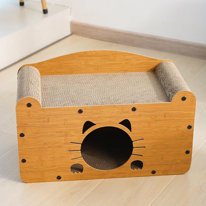 Double-Layer Cat Head Sofa Cat Bed with Scratch Board