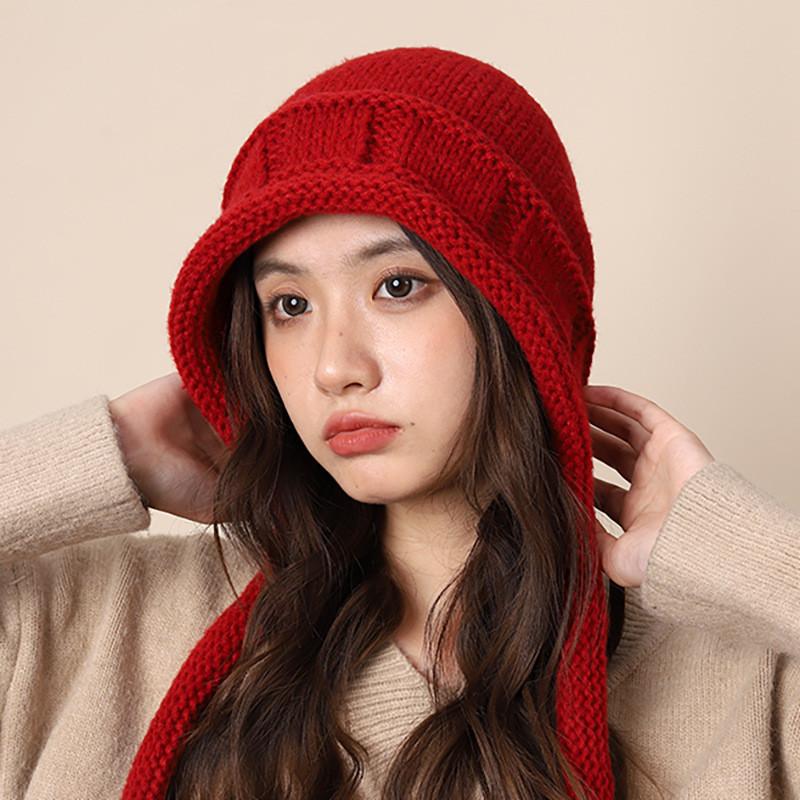 Autumn Winter Womens Knit Hat With Round Top Style And Thermal Insulation бордовый
