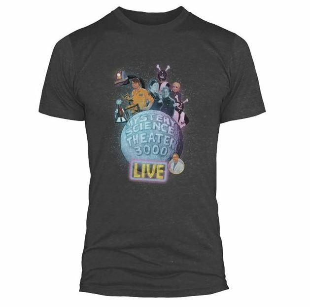 New: Grey MYSTERY SCIENCE THEATER 3000 (MST3K) Moon Logo w Cast Tour T-shirt L