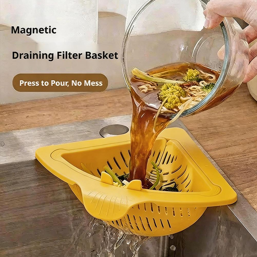 Magnetic Sink Drain Basket Triangle Vegetable and Fruit Drainage Basket Food Waste Filter Collector Kitchen Storage Organizer