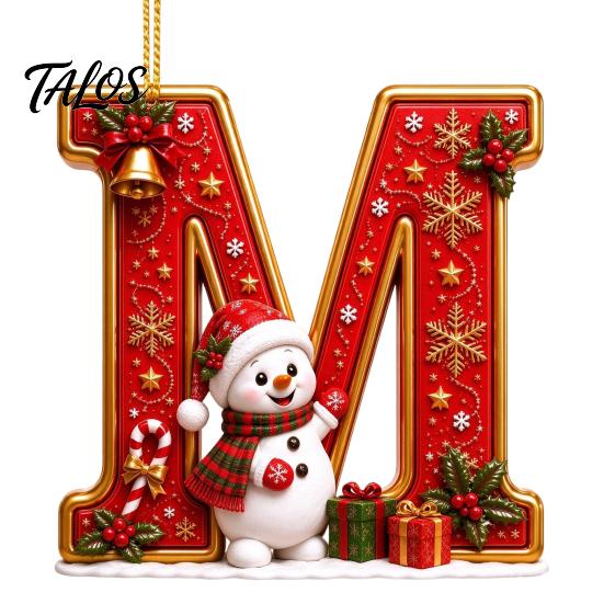 Indoor Holiday Decorations Cute Snowman Letter Christmas Ornament, 2D Flat Personalized A-Z Alphabet Gifts for Family Friends Acrylic Hanging Pendant