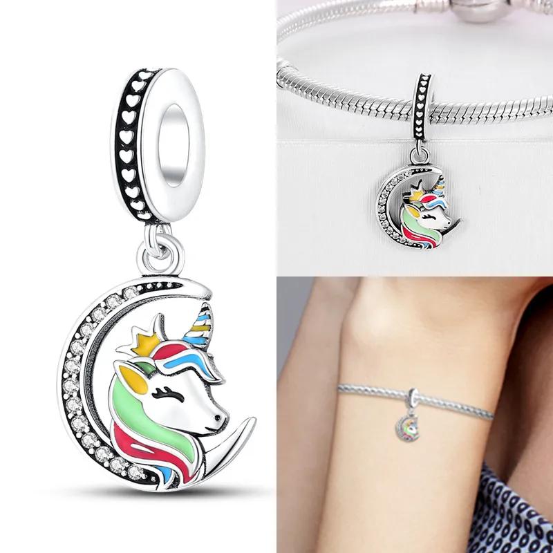 Copper Rainbowair Balloon Colorful Horse Charm Bead Pendant Fit Original Bracelet For Women Fine Jewelry Gift