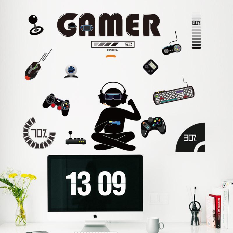 Level Up Gamer Zone Cartoon Gaming Theme Wall Decals Puzzle Game Character Cool Boy Vinyl Stickers Home Decoration For Kids Room