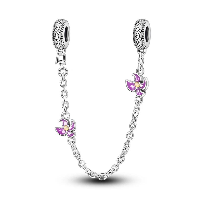 Copper Purple Series Butterfly Flower Iris Rubber Stopper Safety Chain For Women'S Bracelet Diy Jewelry Gift