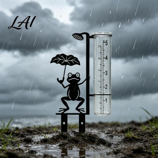 Accurate Rain Collector Garden Frog Gauge Metal Holding Umbrella Stake Weather Monitoring Gauge Decorative Measurement for Outdoor Yard Lawn