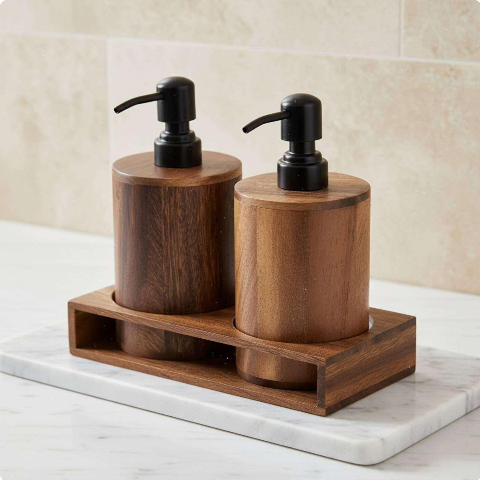 Walnut Wood Dispenser Luxury Design Lotion Pump Bottle Wooden Soap Dispenser Refillable Shampoo Bottle for Hotel, Kitchen
