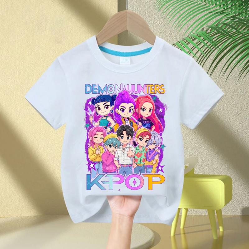 2025 KPop Demon Hunters Print Fashion Casual Tops Kids T-shirt Crew Neck Cartoon Girls Boys Tee Casual Baby Girl Clothes Rumi