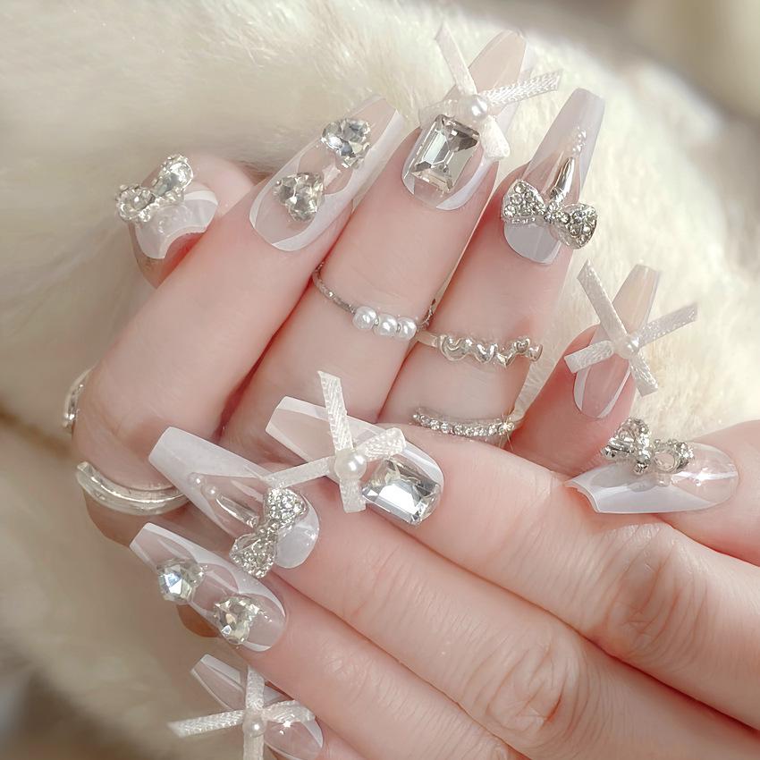 Premium Long Sparkle Handmade Faux Nails - Brightening Nail Art Stickers