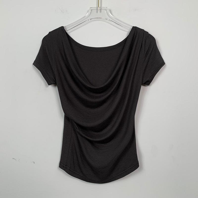 

Южная Корея Приталенная женская футболка с коротким рукавом и отложным воротником One Size чёрный