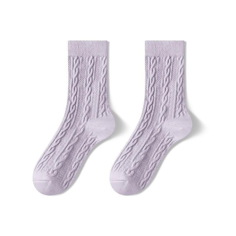 Women's Autumn/Winter Thick Wool Cable Knit Cotton Socks - Sweat-Absorbent, Odor-Resistant, Maternity-Friendly