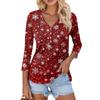 Women's Casual Fashion Sexy Comfortable Christmas Print V-Neck Button Three-quarter Sleeve Top