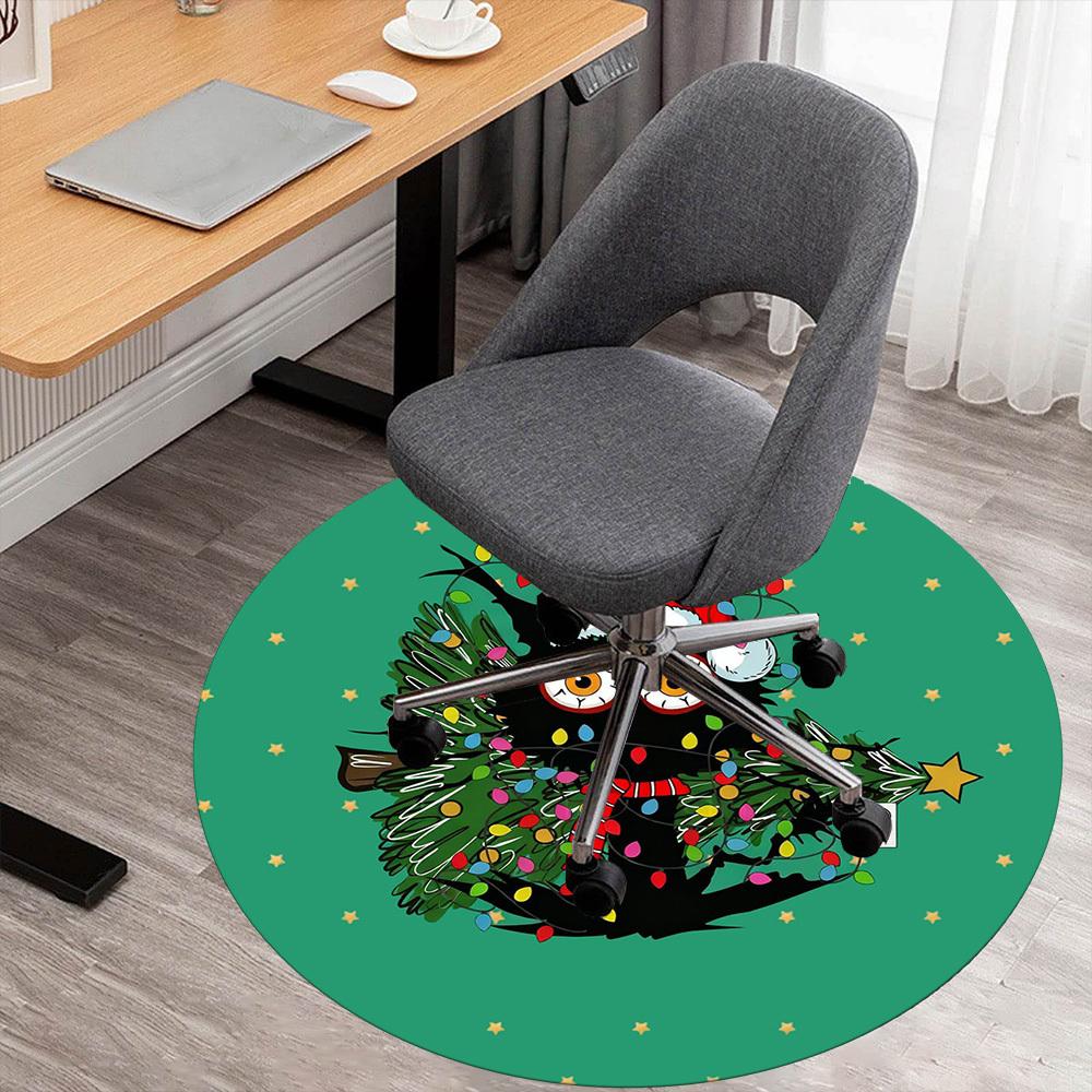 1pc Christmas Cat Round Chair Mat Office Area Rug - Non-Slip, Floor Mat for Office, Bedroom, Ideal Home Decor Gift C0112026