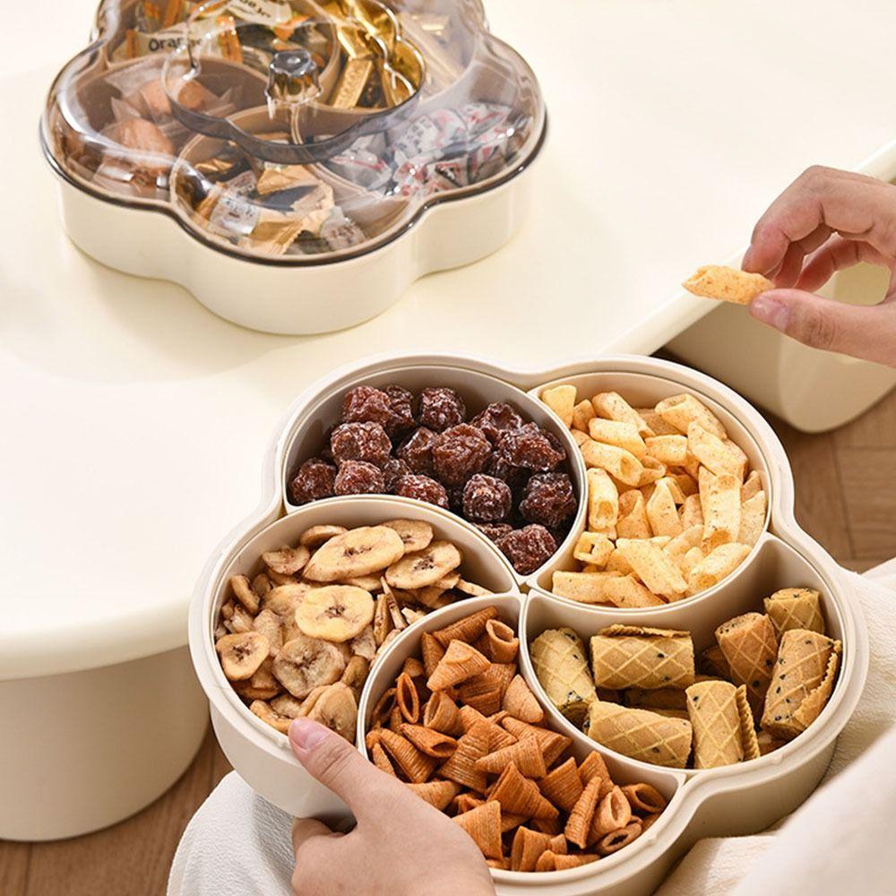 5 Compartments Divided Serving Platter Box With Lids Snack Storage Fruit Bowl Candy Tray New Year