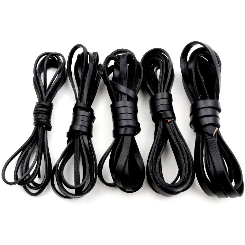 2m/lot 2/3/4/5/6/8mm Genuine Cow Leather Flat Strand Thong Cord DIY Bracelet Findings Rope String For Jewelry Making Accessories