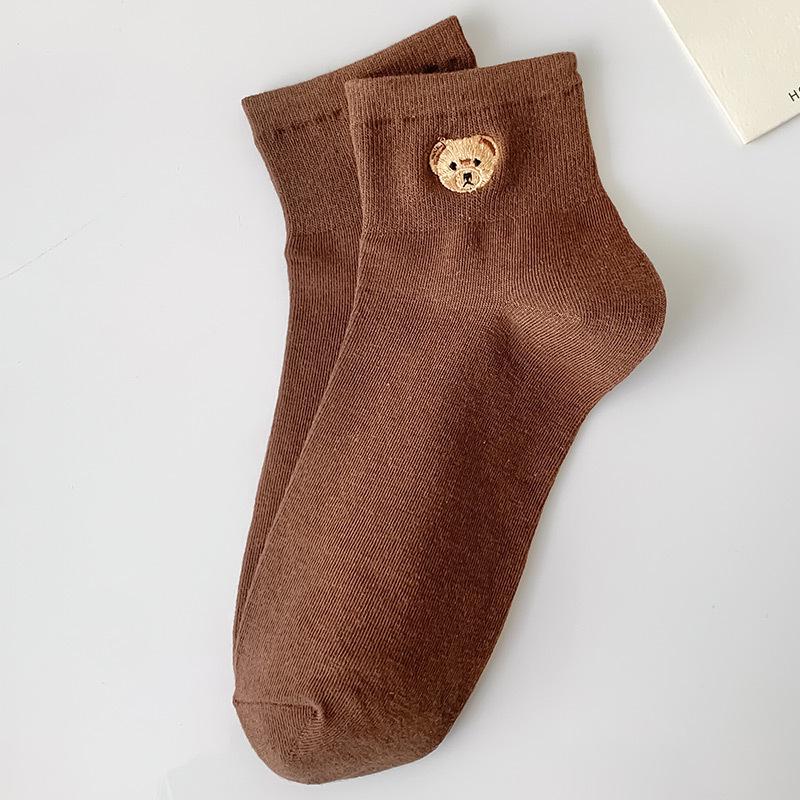 

Women s Little Bear Embroidered Socks - Japanese Cute Cartoon Style for Spring & Summer One Size темные хаки