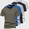 Men's Retro Cotton Henley Shirt - Coarse Thread 230g, Solid Color, Short-Sleeve Fitness Top