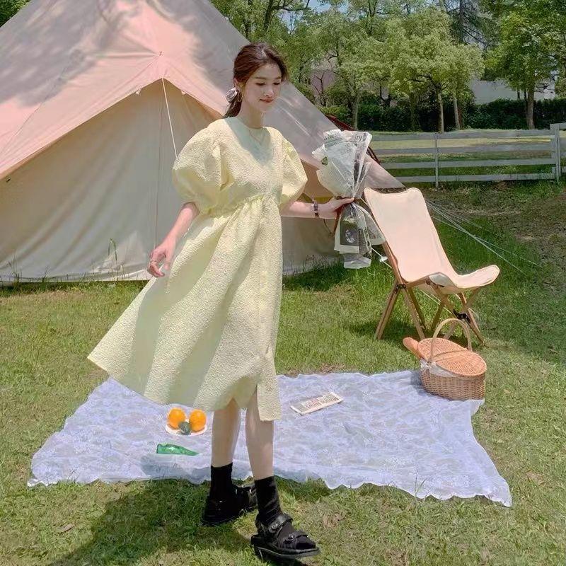 French Princess Style Dress with Soft Dresses Bubble Sleeves