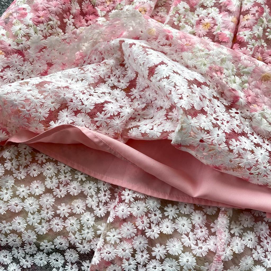 Elegant Beaded Short Sleeve Flower Lace Dress Women's Formal Evening Embroidery Crochet Hollow Out Long Party Dress