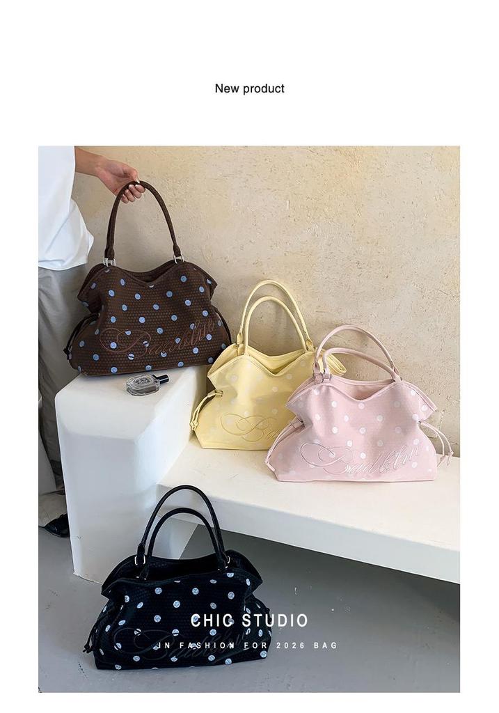 2026 Korean Fashion Polka Dot Large Capacity Ballet Style Tote & Shoulder Bag