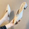 Fashion 2025 Summer Fashion Women Pointed Toe Slipper Square Low Heels Outsides Ladies Slides Luxury Beach Shoes