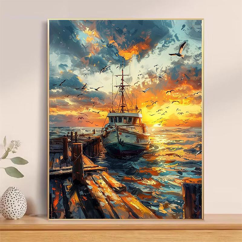 5d DIY Diamond Painting Cross Stitch Oil Painting Ocean Steamship Diamond Embroidery Mosaic Scenery Full Round Drill Home Decor