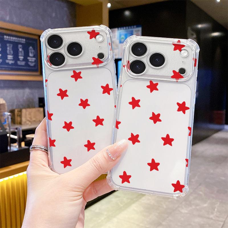 Korean Fresh Red Five-pointed Star UV Painting Printing Apple 15promax Summer Mobile Phone Case Protective Case