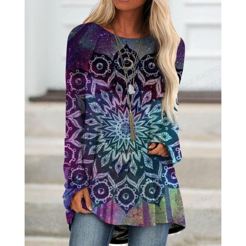 Vintage T Shirt European Pattern 3d Print T-shirt Women Fashion T-shirts Long Sleeve Tops Tees Harajuku Tshirt Ladies Tops Y2k