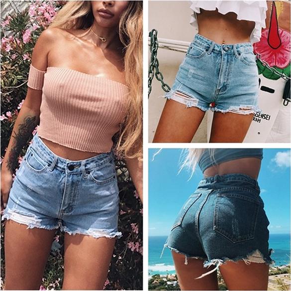 Buy Ripped Denim Shorts Women Cuffed 