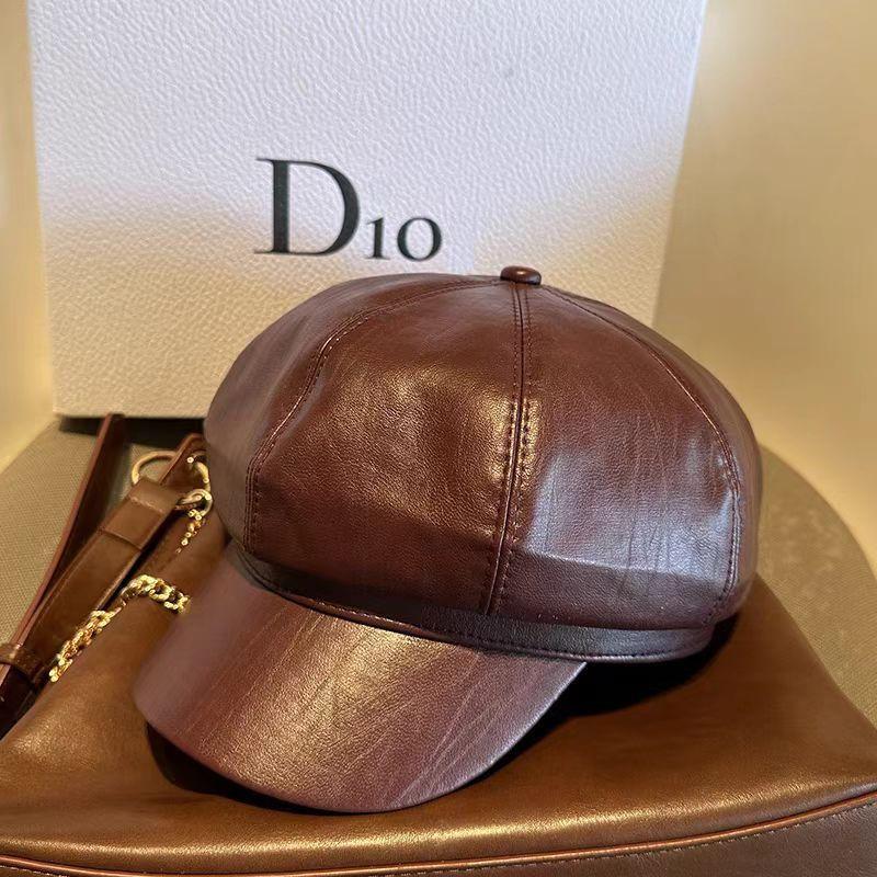 Leather duck tongue beret autumn and winter hat women's high-end octagonal hat versatile painter hat