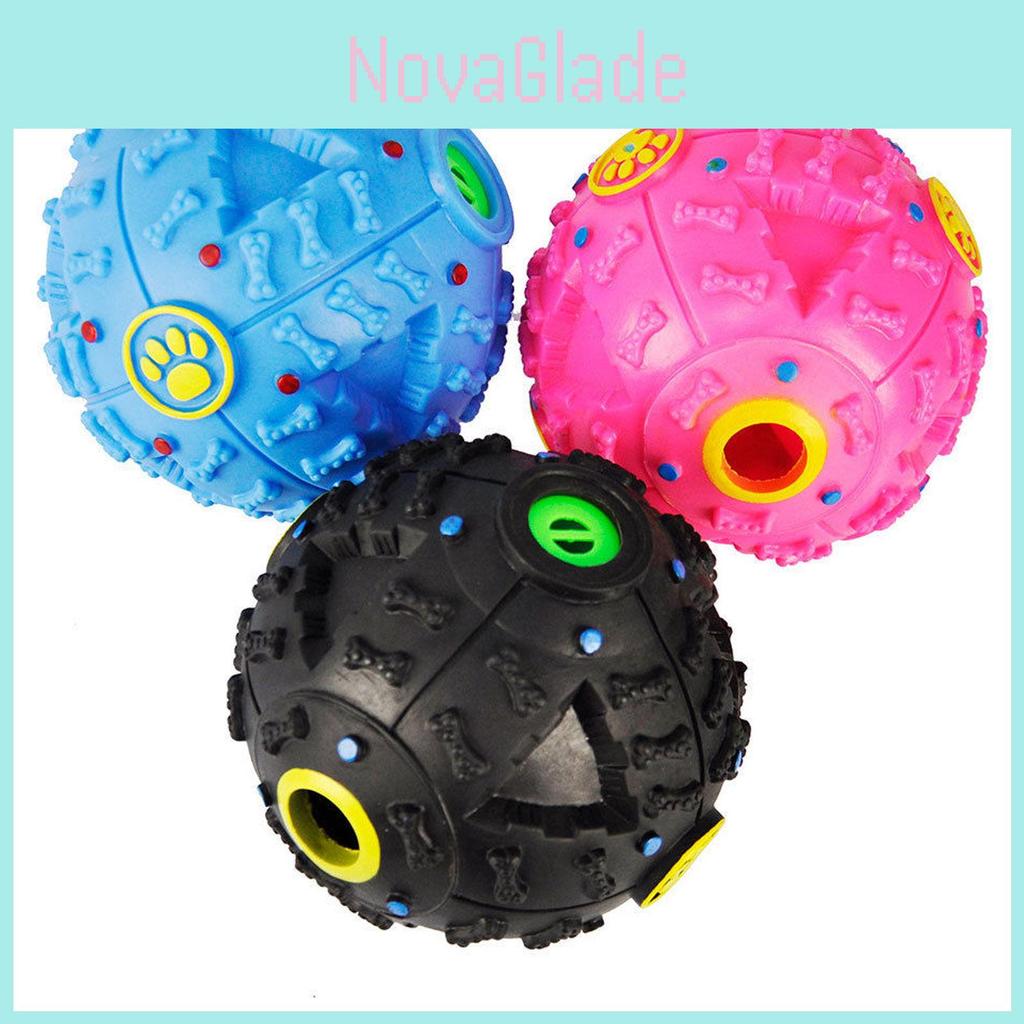 Durable Chew Resistant Dog Toy Enamel Rubber Squeak Ball With Treat Dispenser Puppy Training