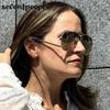 Oversized Double Beam Oval Sunglasses Women Men  Luxury Brand Trendy Metal Frame Shades Eyewear For Ladies Classic Eyewear