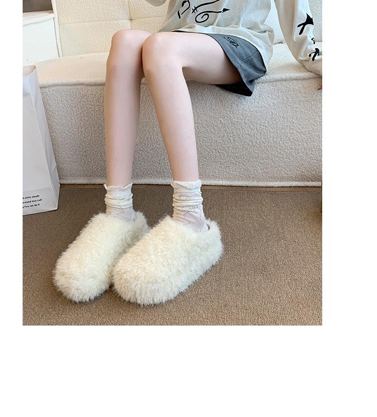 Women's Fuzzy Thick-Soled Closed-Toe Slippers - Warm, Fashionable, and Cute for Indoor/Outdoor Wear
